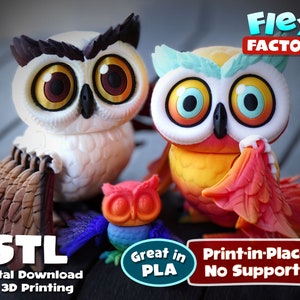 Flexi Factory Owl Print-in-Place 3D STL and 3MF Files for printing!