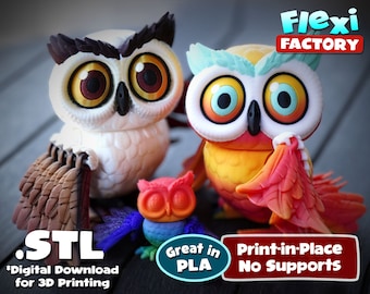 Flexi Factory Owl Print-in-Place 3D STL and 3MF Files for printing!