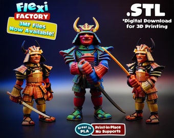 Flexi Factory PRINT-IN-PLACE Samurai - ¡Prusa y Bambu pintaron archivos 3mf incluidos!