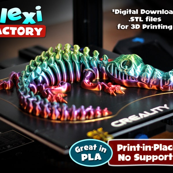 Cute Flexi Print-in-Place Crocodile - STL file for 3D Printing
