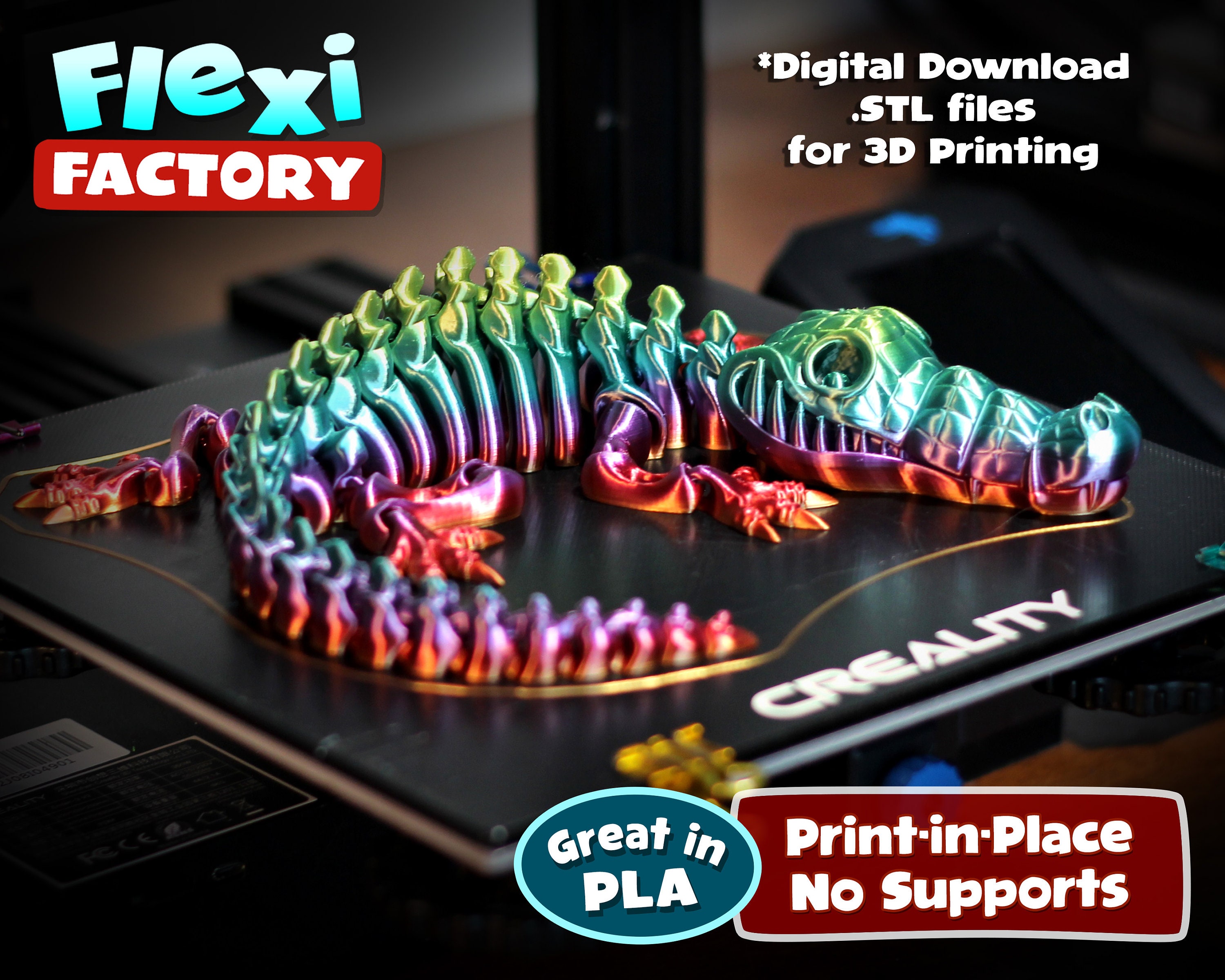 Cute Flexi Print-in-place Crocodile STL File for 3D Printing 