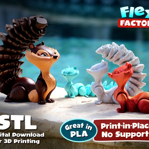 Cute Flexi Print-In-Place Squirrel - STL file for 3D Printing