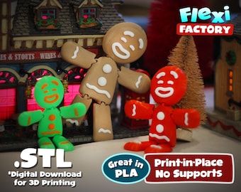 Flexi Print-In-Place GINGERBREAD ORNAMENT STL for 3D Printing
