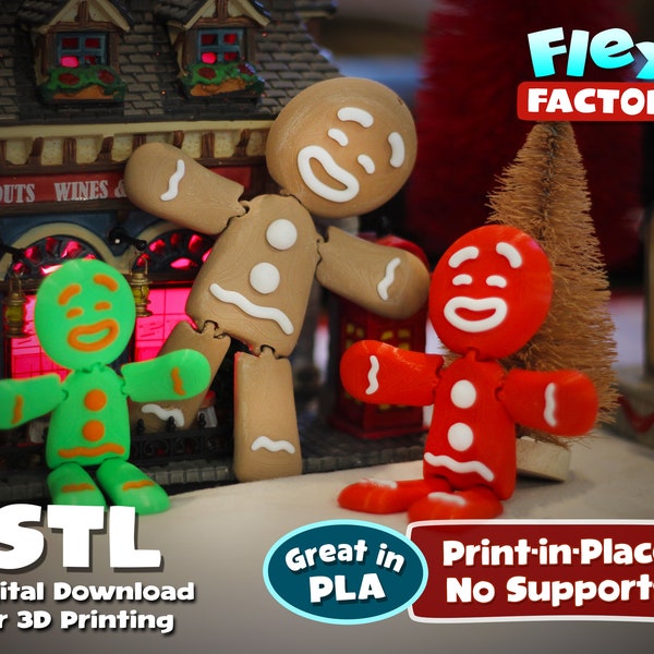 Flexi Print-In-Place GINGERBREAD ORNAMENT STL for 3D Printing