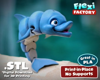 Cute Flexi Print-In-Place Dolphin - STL file for 3D Printing Active