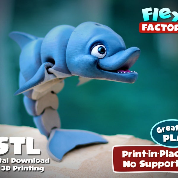 Cute Flexi Print-In-Place Dolphin - STL file for 3D Printing Active