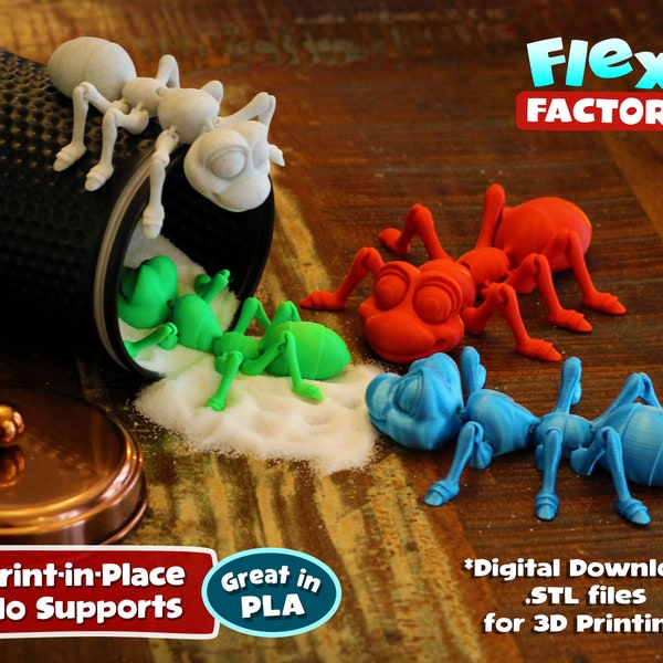 Cute Flexi Print-in-Place Ant - STL file for 3D Printing