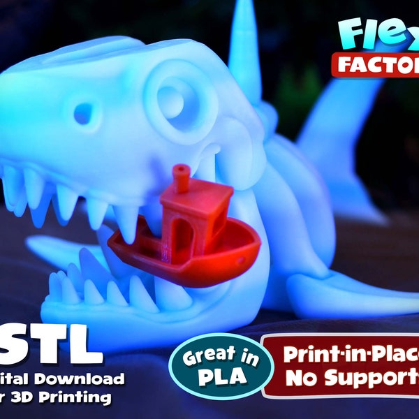 Flexi Factory Print-In-Place Skeleton shark 3D STL and 3MF Files for printing!