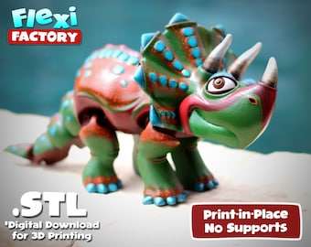 STL and 3MF File Included! - Cute Flexi Print-in-Place Triceratops Dinosaur