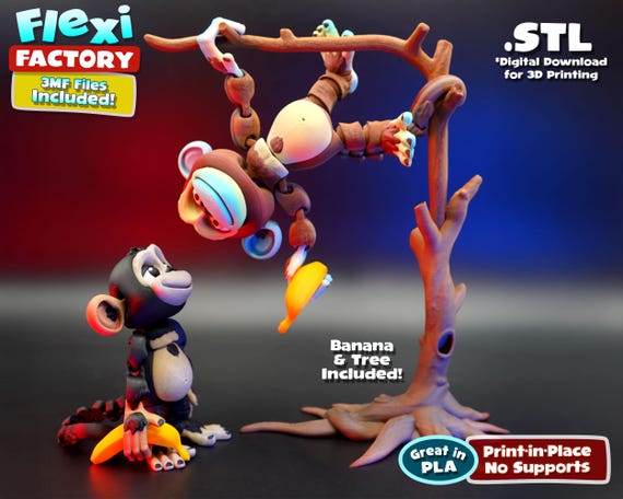 Flexi Factory Monkey, Banana and Tree With 3MF Files Included! - Etsy