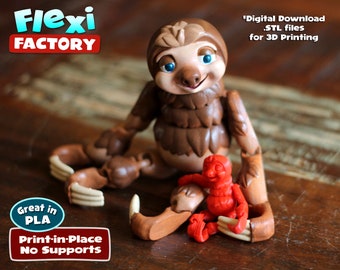 Flexi Sloth 3d digital stl and 3mf for printing toys!