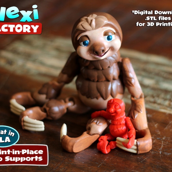 Cute Flexi Print-in-Place Sloth - STL file for 3D Printing Now with 3MF File!