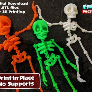 Cute Flexi actory Print-in-Place Skeleton - STL for 3D Printing