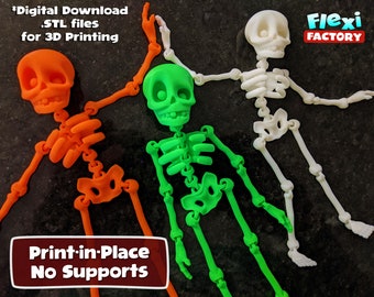 Cute Flexi actory Print-in-Place Skeleton - STL for 3D Printing