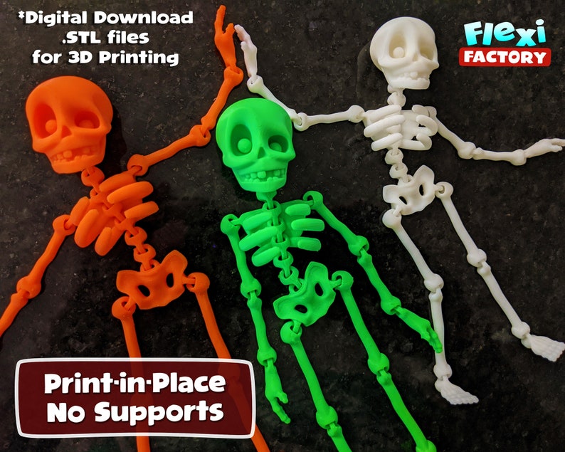 Cute Flexi actory Print-in-Place Skeleton STL for 3D Printing image 1