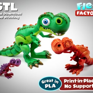 Cute Flexi Print-in-Place T-Rex Dinosaur - STL file for 3D Printing