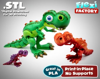 STL and 3MF File Included! Cute Flexi Print-in-Place T-Rex Dinosaur