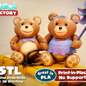 Flexi Factory Print-In-Place Teddy Bears with Pinwheel 3D STL and 3MF Files for printing!