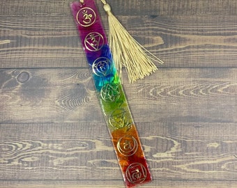 rainbow chakra bookmark with personalization option | resin chakra bookmarker gift for book lovers | personalized spiritual bookmark gift