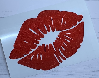 kissing lips vinyl sticker | glittery lips permanent decal for tumbler, laptop, phone, car | smooching lips decal | lipstick kiss sticker