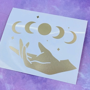 moon phases magic hand vinyl decal | phases of the moon sticker for car, tumbler, laptop, altar, phone | decal gift for pagan, witch, wiccan
