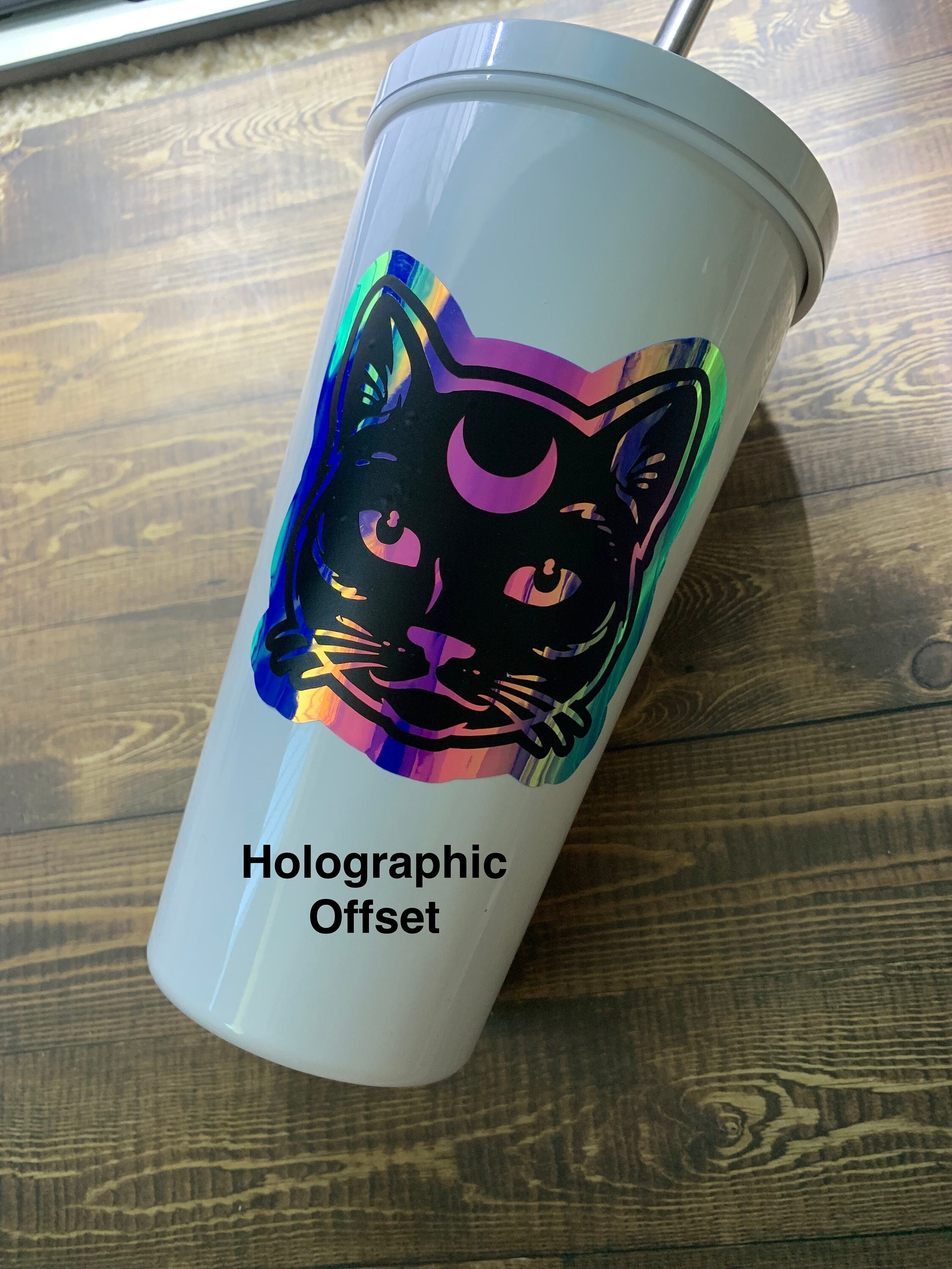 Holographic Kitty Vinyl Sticker | Occult Cat Permanent Decal | Black ...