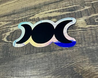 holographic triple moon vinyl sticker | goddess moon sticker | maiden mother crone moon symbol decal | wiccan vinyl sticker | pagan sticker