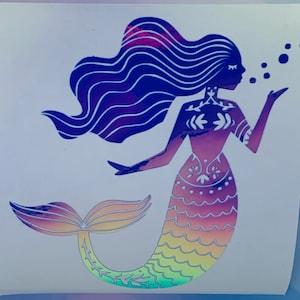 Kissing mermaid vinyl decal | holographic mermaid sticker for tumbler, phone, laptop, car | mermaid lover gift | mermaid scale sticker