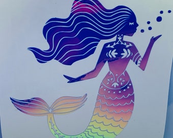 Kissing mermaid vinyl decal | holographic mermaid sticker for tumbler, phone, laptop, car | mermaid lover gift | mermaid scale sticker