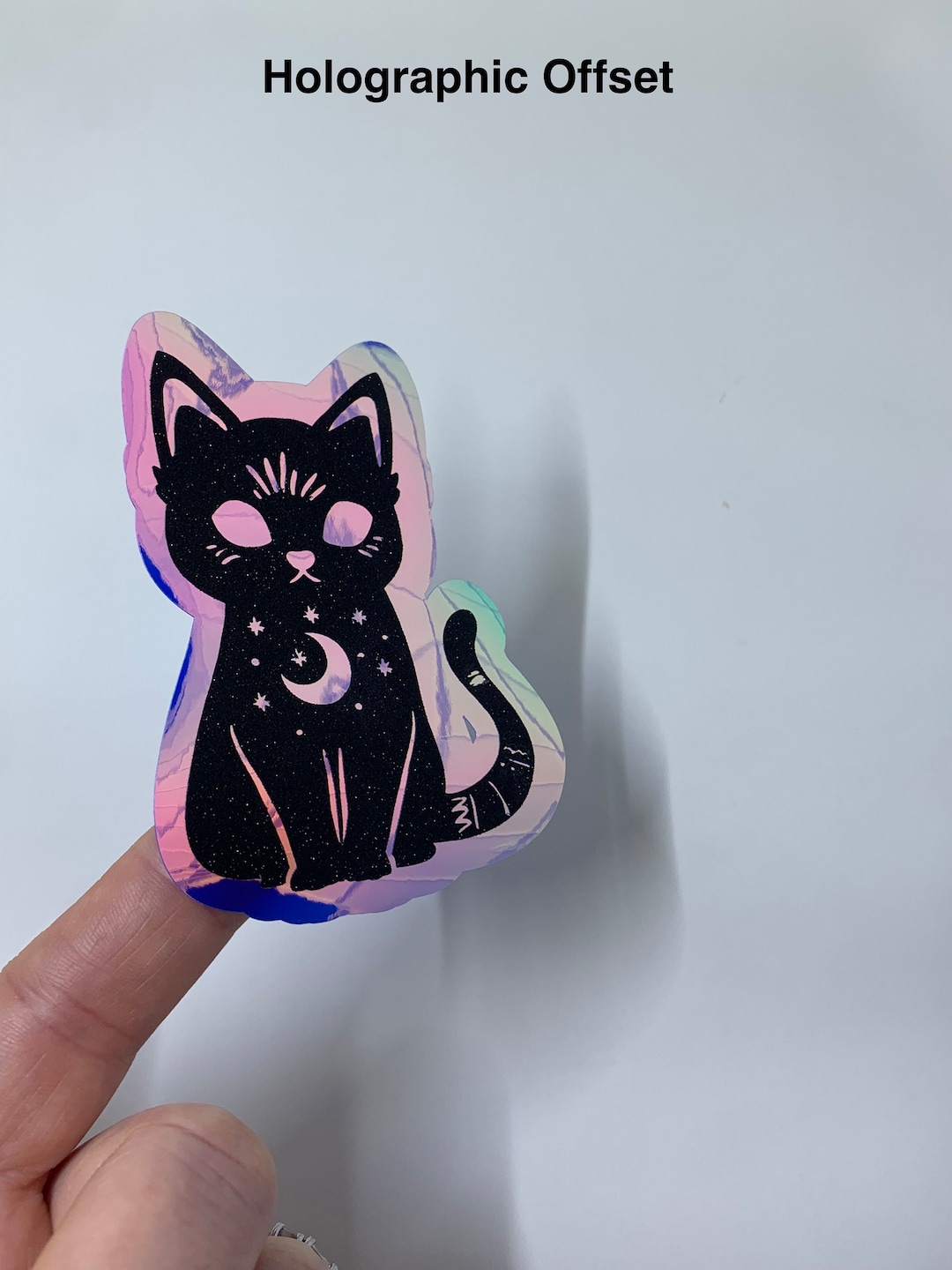 Holographic Kitty Vinyl Sticker Occult Cat Permanent Decal Black Cat
