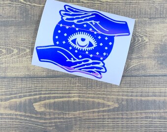 Magic hands occult vinyl sticker | all seeing eye vinyl decal | third eye vinyl sticker | pagan sticker for tumbler, car, phone, laptop
