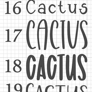 May include: A close-up of the word "Cactus" written in different fonts and styles. The word is written in all caps, lowercase, and a combination of both. The word is also written in a cursive font.