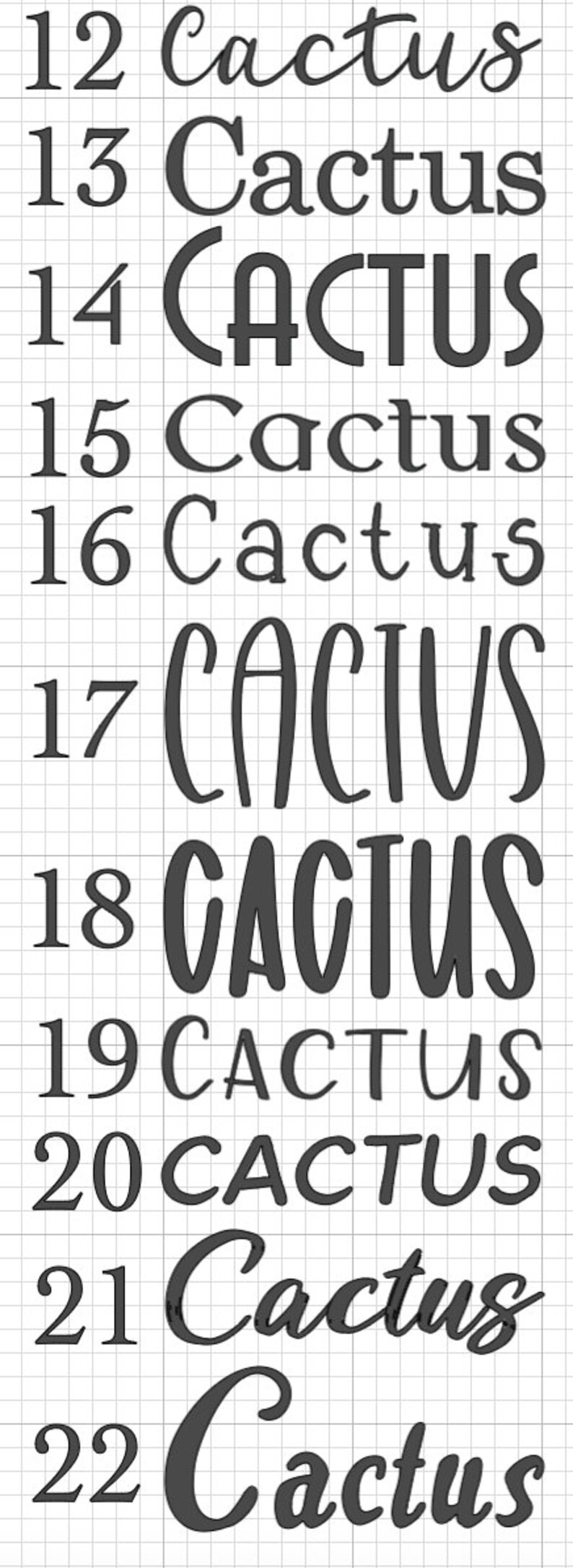 May include: A close-up of the word "Cactus" written in different fonts and styles. The word is written in all caps, lowercase, and a combination of both. The word is also written in a cursive font.