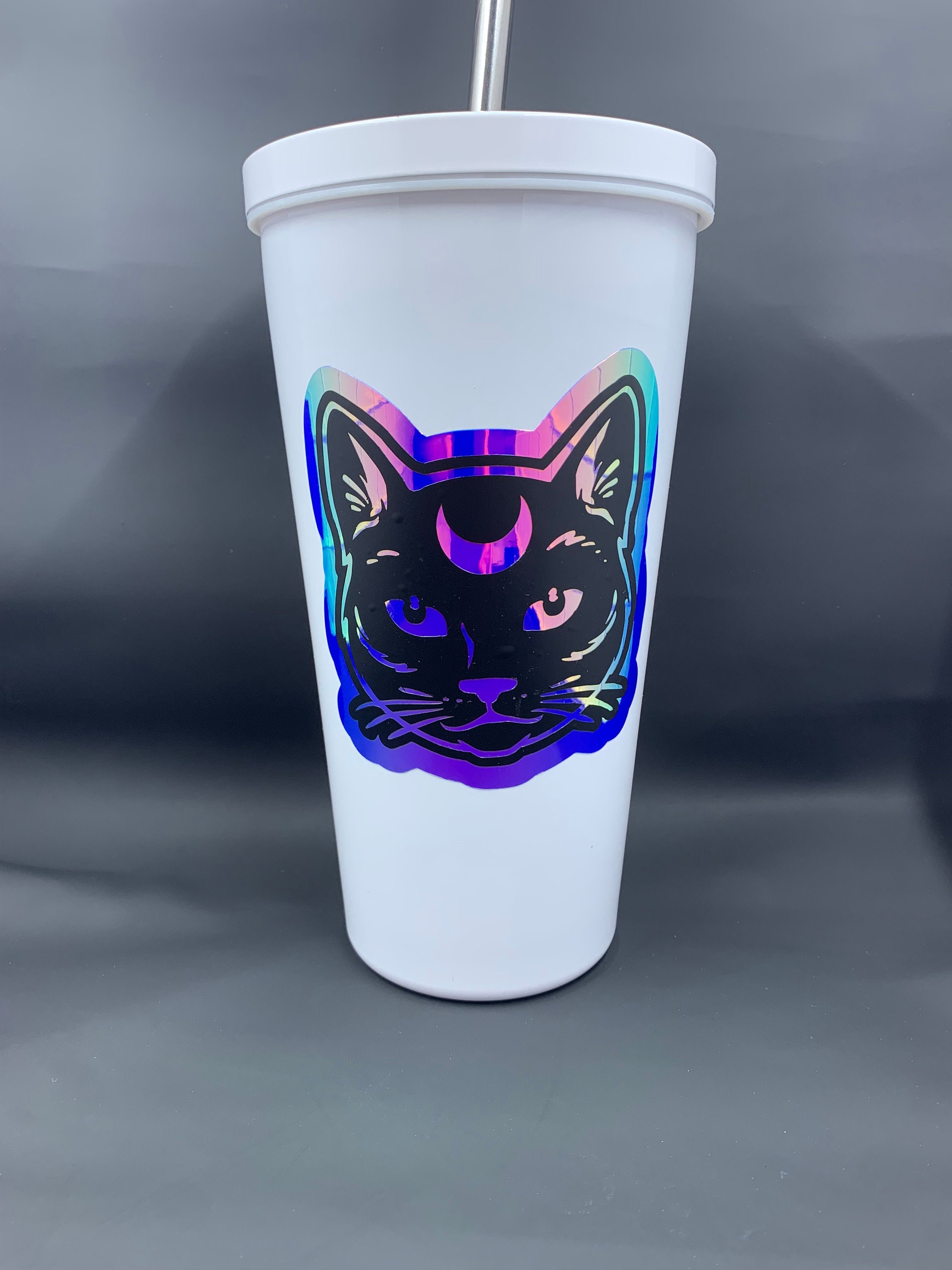 Holographic Kitty Vinyl Sticker | Occult Cat Permanent Decal | Black ...