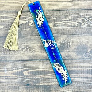 peacock resin bookmark | sparkly blue and gold bookmark | peacock lover gift | personalized peacock feather bookmark | book lover gift