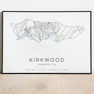 Carte des pistes de ski géométrique moderne minimaliste Impression artistique | de ski de Kirkwood | Kirkwood, Californie