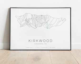 Minimalist Modern Geometric Ski Trail Map Art Print | Kirkwood Ski Resort Poster | Kirkwood, CA