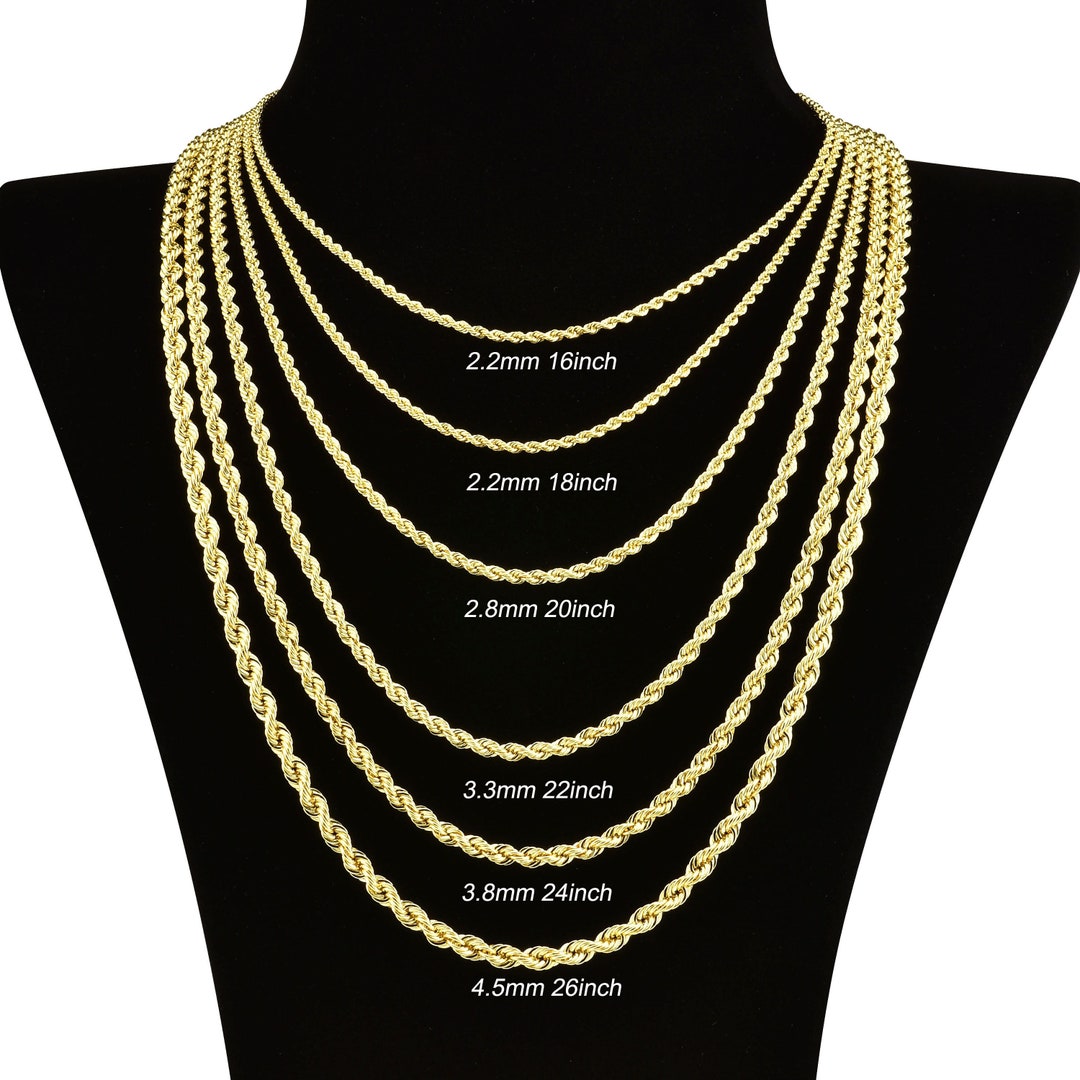 14K Real Gold Rope Chain Necklace Gold Rope Chain Rope Chain Necklace