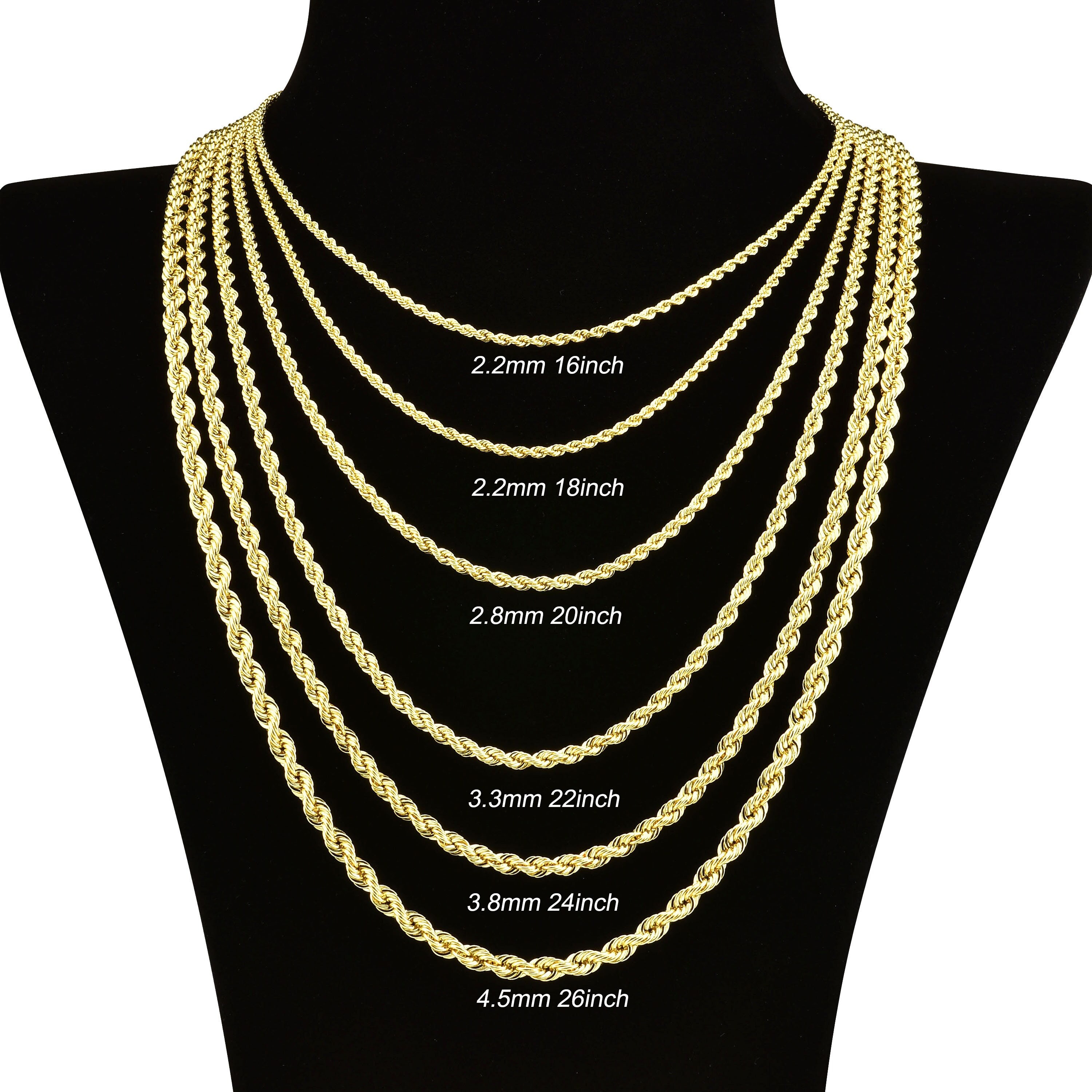 14K Yellow Gold Rope Chain Necklace, 18 20 22 24 Inch, 4mm 4.5mm Thick,  Hollow Gold Chain, Thick Rope Chain Real Gold Chain, Men Women 