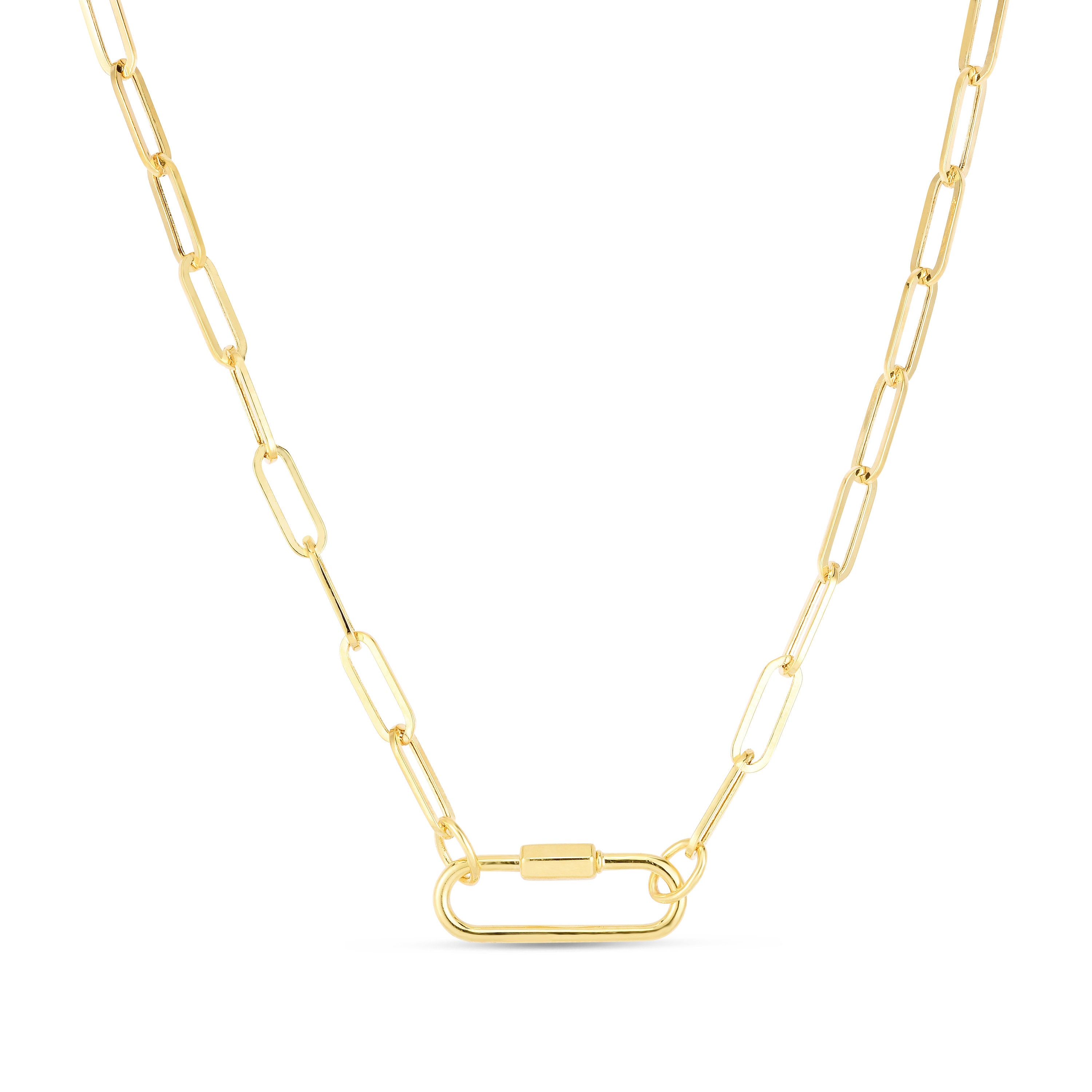 14K Solid Yellow Gold Paper Clip Finish Necklace w/ Star Carabiner Clasp,  6x18.5 mm, (14k-2.8x8(13))