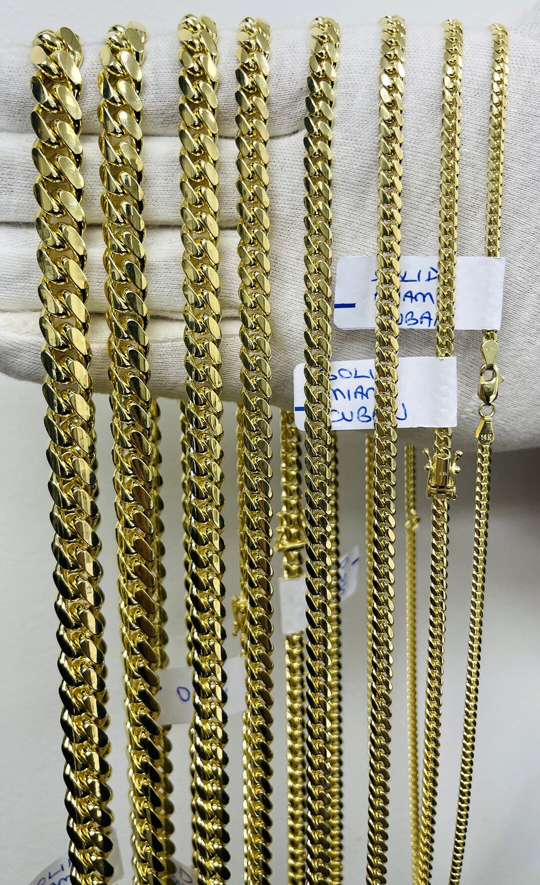 14K SOLID Gold Miami Cuban Chain Necklace Real Solid Gold Chain Heavy Gold Cuban Curb Chain Gold