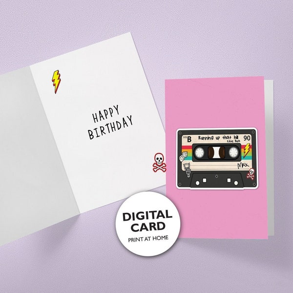 Max's Tape Running Up Hill Digital Birthday Card - Print at Home - 80s Cassette