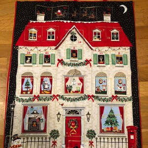 Quilted Handmade Fabric Advent Calendar Christmas House Christmas Reusable