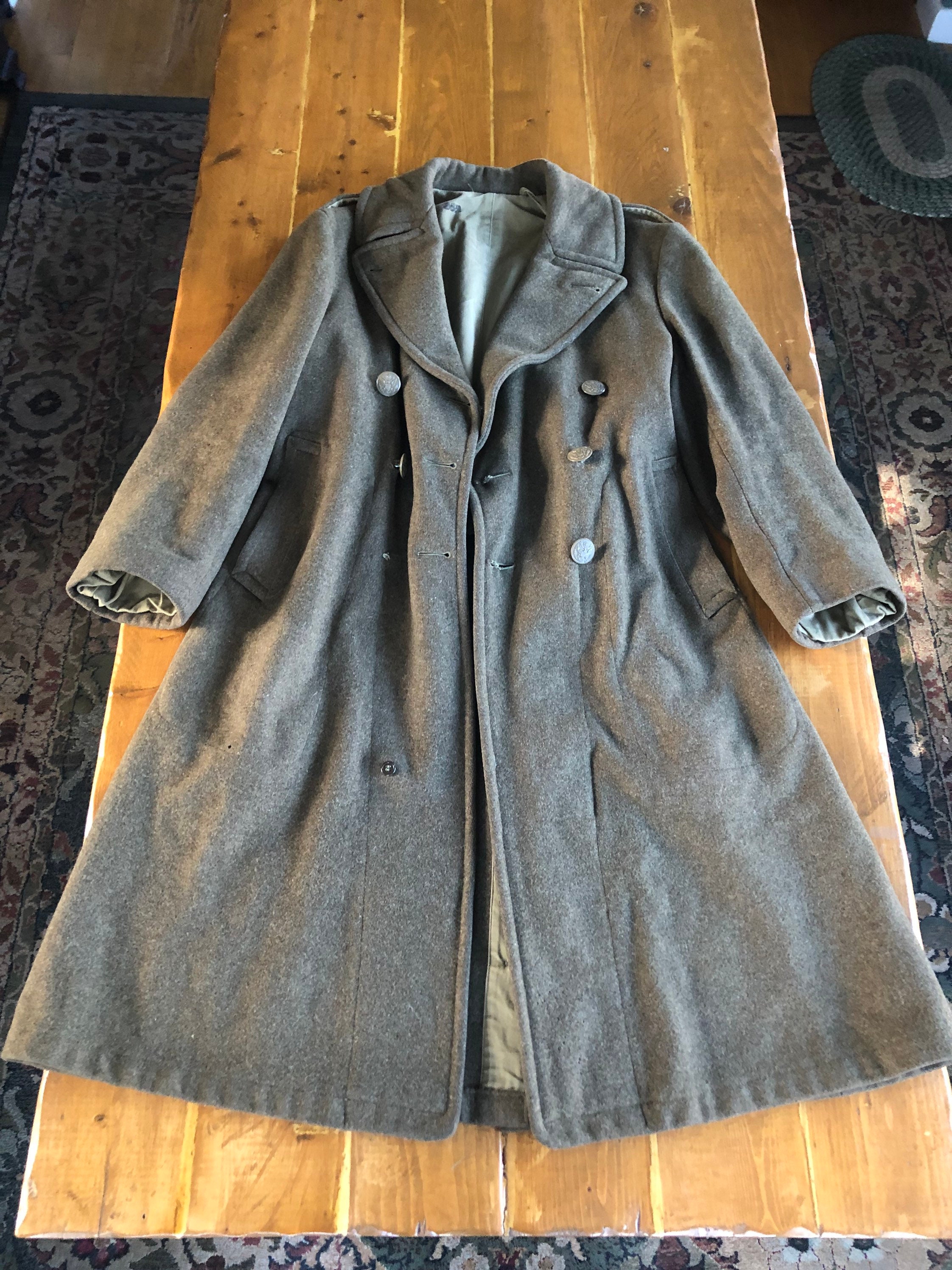 Vintage 40s WW11 US Army Overcoat Trench Coat || Melton Wool