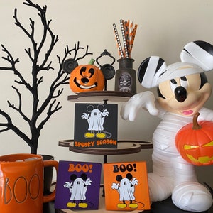 Disney Halloween Tiered Tray Decor, Mickey Ghost, Mickey Mummy, Minnie Witch, Goofy Skeleton, Donald Devil, Minnie Bride of Frankenstein