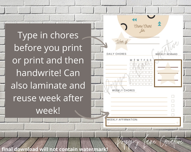 Printable / Editable Daily &amp; Weekly Chore Chart for Kids Instant ...