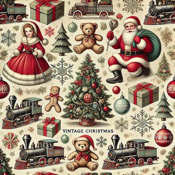 Classic vintage Christmas gift wrap paper pattern