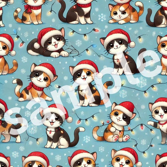 Cute Calico Cats Christmas Digital Wrapping Paper Adorable Festive Gift Wrap for easy downloading and printing out yourself! (PRINTABLE)