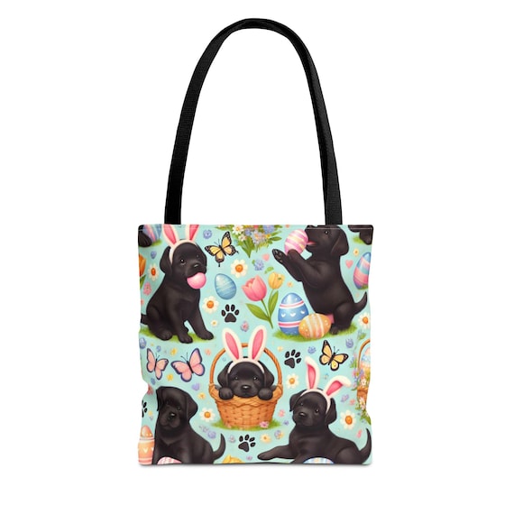 Cute BLACK LABRADOR retrievers Easter Tote Bag, Dog Lover Gift, Spring Shopping Bag, Pet Lover Tote, Cute Animal Design, black labs bag
