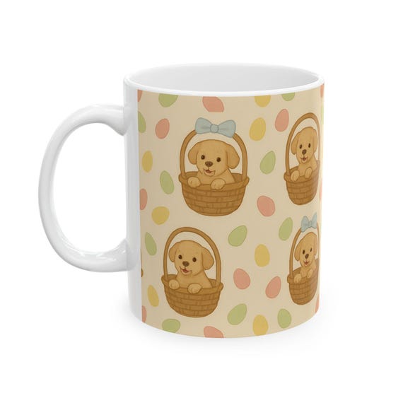 Adorable Puppy Mug, Cute Dog Lover Gift, Easter Decor, Animal Lover Mug, Fun Spring Coffee Cup, Gift for Animal Enthusiasts
